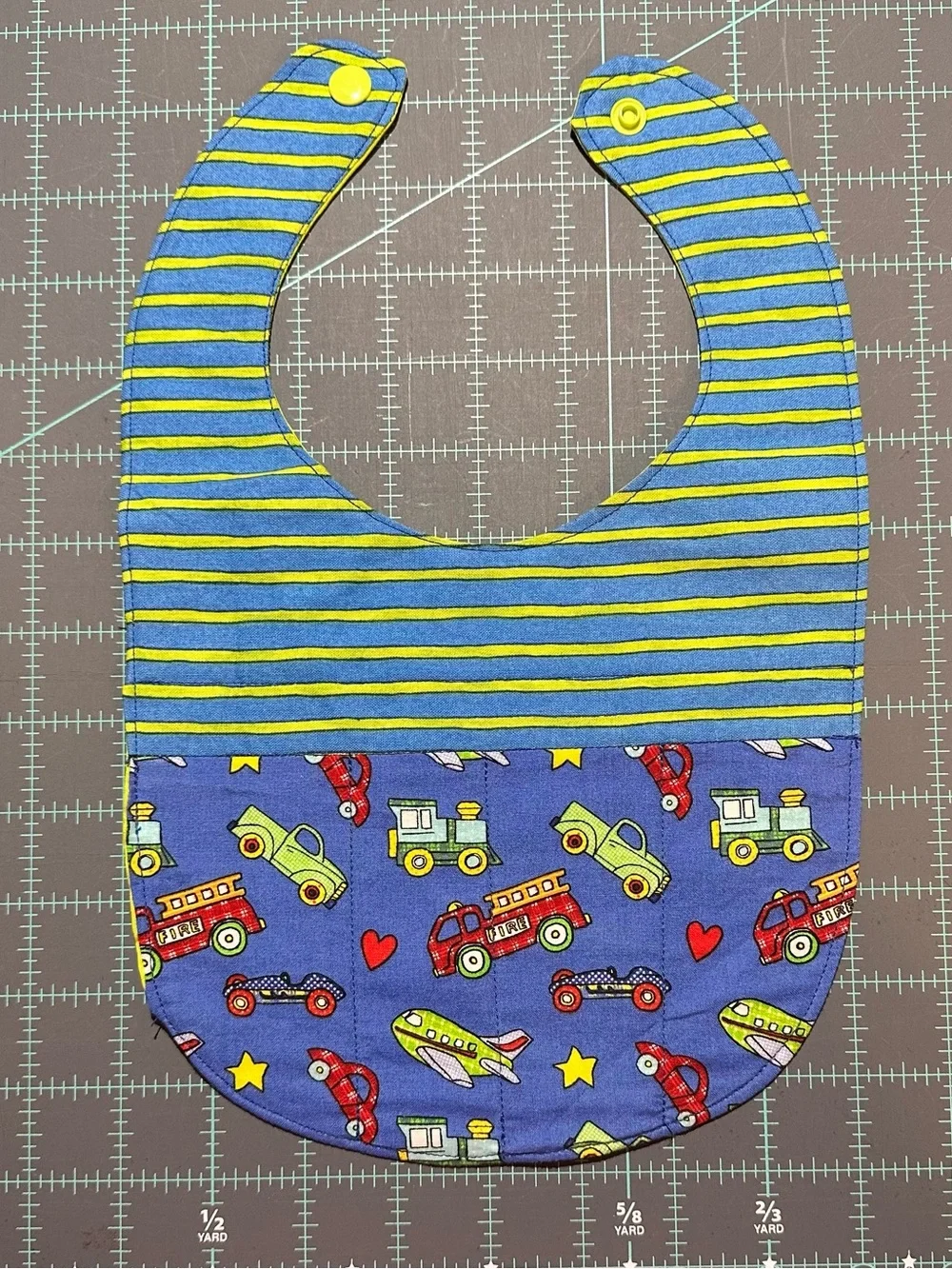 Bib - Burp Cloth - Diaper Pouch Set in Blue Cotton Fabric, Transportation Print